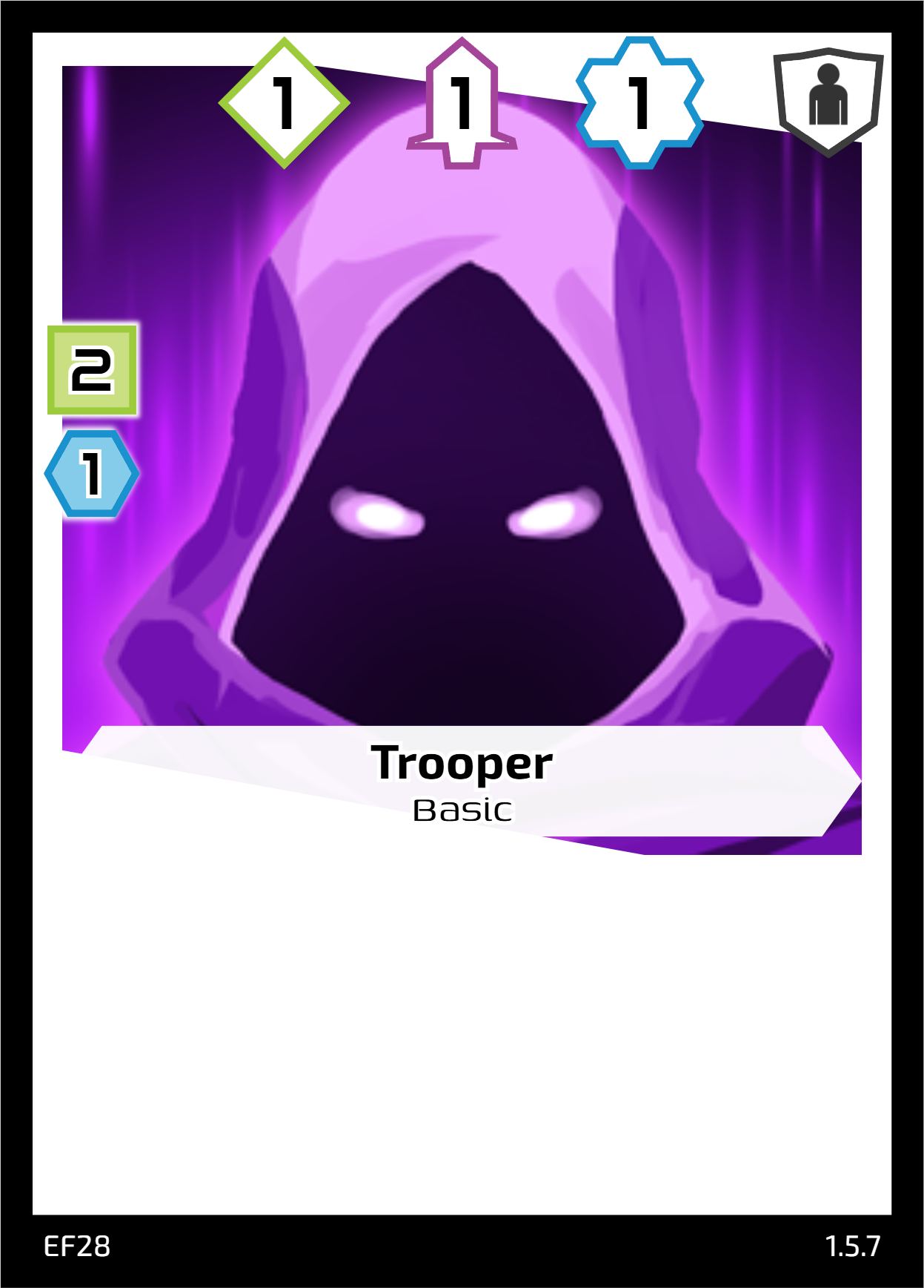 Basic Trooper card example. 2 crystals and 1 production for a 1/1/1 power card.